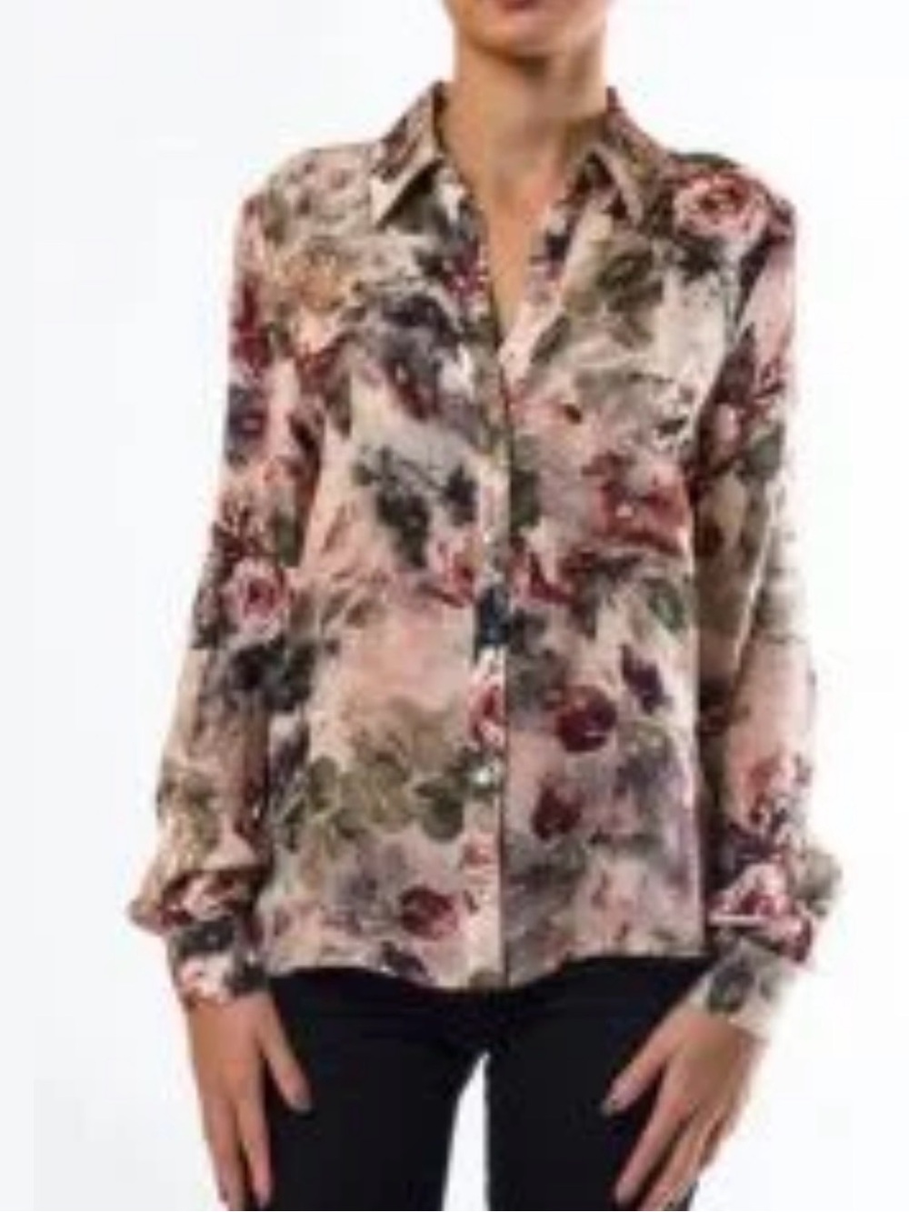 Haute Hippie Pink Blush and Rose Floral Button-Down Shirt